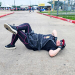 Jacqueline from Brett's BBQ Shop taking a concrete nap