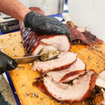 Porchetta being sliced