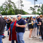 Guests in line for barbecue